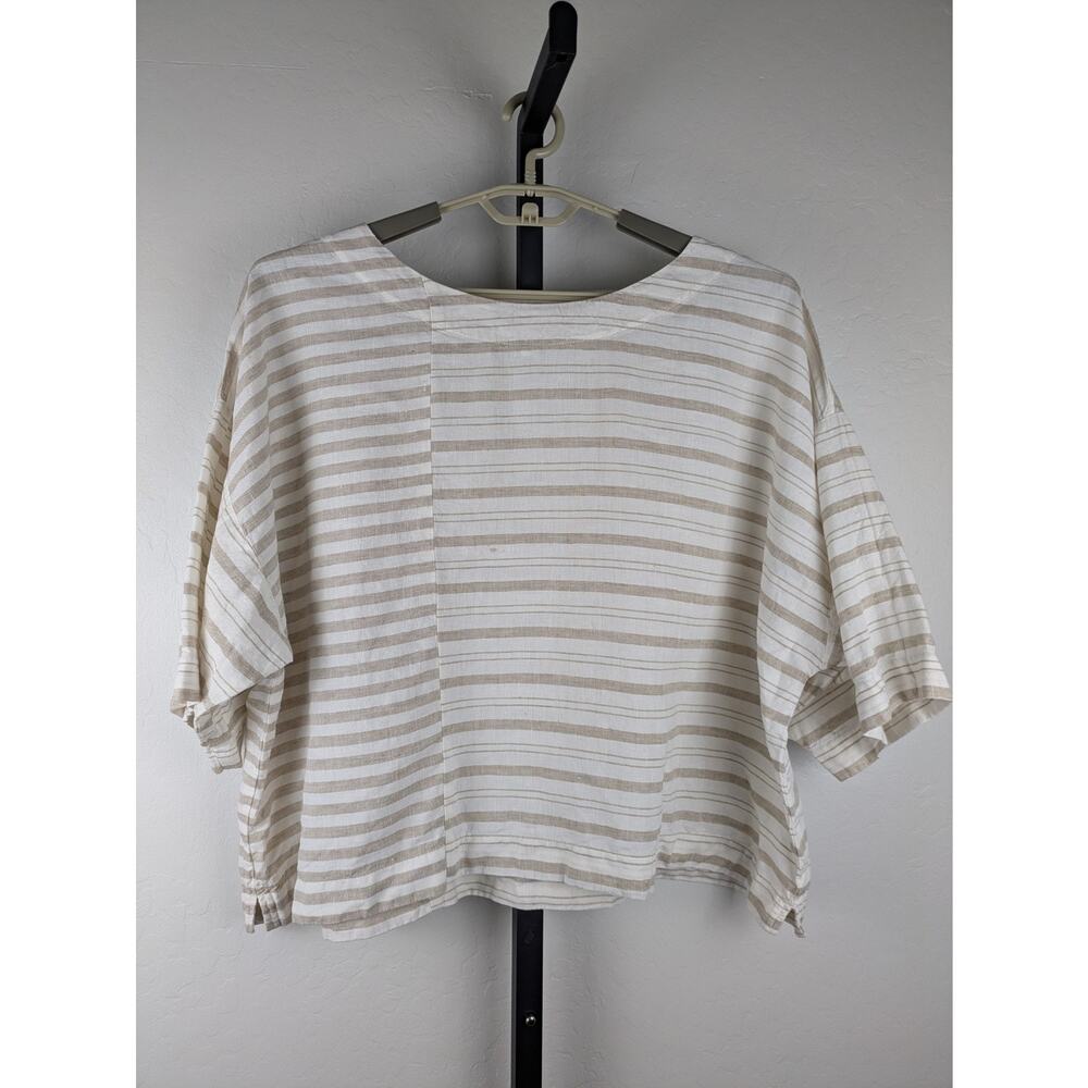 J. Jill Pure Jill Size XL Petite Cropped Dropped Shoulder Top cream beige stripe